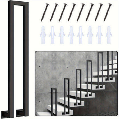 Black U-Shaped Stair Handrail - Indoor/Outdoor Railing for Stairs, Entrance & Balcony, Easy Side Mount Installation