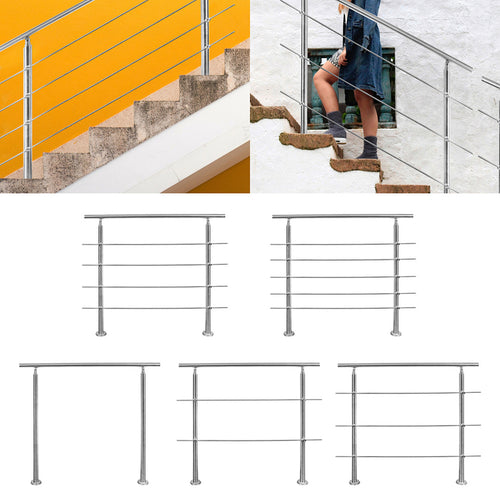Treppengeländer aus Edelstahl für Treppen, Balkon, Terrasse, Garten, Balustrade, horizontale Stäbe, Treppengeländer, Handlauf, Halterung mit 0-5 Querstäben, oberflächenmontierte Treppe mit 2 Pfosten, Edelstahl Eingangsgeländer, Konstrukteursatz, Universal