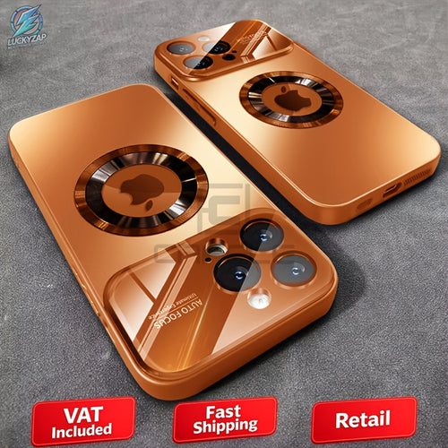 Handyhülle: Luxuriöse, magnetisch kompatible, matte Handyhülle in Metallic-Farbe für iPhone 17/17 Air/17 Pro/17 Pro Max/16/15/14/13/12/11 Pro Max/Plus, unterstützt kabelloses Laden, stoßfestes Glasfenster, Kameraobjektivschutz, Logo-Design mit Ausschnitt