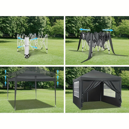 1 Stk. Pop-Up Wasserdichtes Faltbares Pavillon mit Seitenwänden für Sonnenschutz, Gartenhaus Pavillon, Strandmarkise, Outdoor Lagerung Pergola, 3 x 3 Meter, Robuste Struktur, Wasserdicht und für Sonnenschutz, Geeignet für Viele Anlässe, Fünf Farben Verfüg
