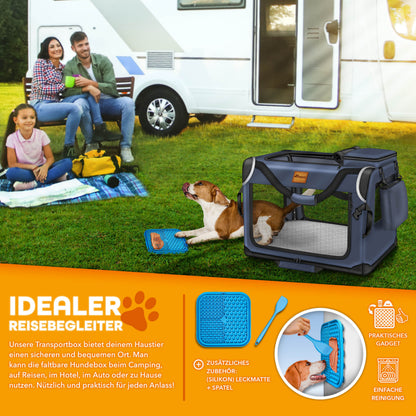 TRESKO® Hundebox faltbar inkl. Leckmatte, Spatel & Reflektoren | Transportbox für Hunde und Katzen | Hundetransportbox Auto für kleine, mittelgroße & große Hunde | Hundetasche für Zuhause Auto robust Anthrazit