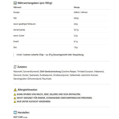 HOT-CHIP-Herausforderung – Der ultimative würzige Snack! 67 g reine Würzige für Tapfere – perfekt für Herausforderungen und Partys