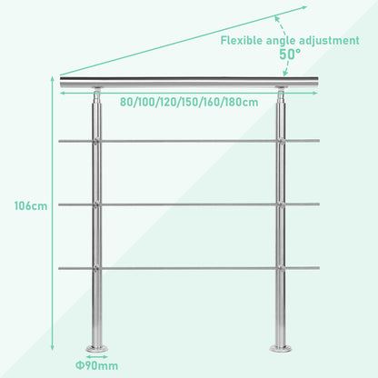 Treppengeländer aus Edelstahl für Treppen, Balkon, Terrasse, Garten, Balustrade, horizontale Stäbe, Treppengeländer, Handlauf, Halterung mit 0-5 Querstäben, oberflächenmontierte Treppe mit 2 Pfosten, Edelstahl Eingangsgeländer, Konstrukteursatz, Universal