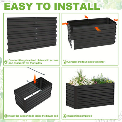 Hochbeet-Set – Pflanzkasten für Gemüse & Blumen im Freien – Rechteckiges Kräuterhochbeet für Garten, Terrasse – Grün/Schwarz/Silbrig – 4 Größen wählbar