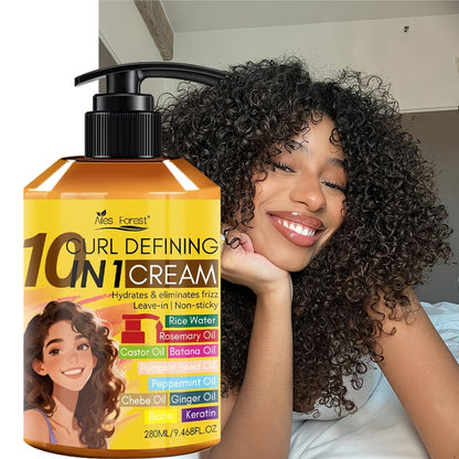 Verbesserte 10-in-1 Lockencreme, das ultimative Lazy Curling Tool! Perfekt für welliges und lockiges Haar, sie erzeugt natürliche Locken mit langanhaltendem Halt. Der 280ml Pumpeinspritzer sorgt für präzise Anwendung, während die schnelltrocknende Formel