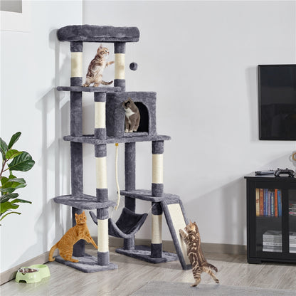 Costoffs Kratzbaum 160cm Stabiler Katzenkratzbaum Katzenbaum mit Katzenhöhlen und Plattformen Spielhaus für Katzen