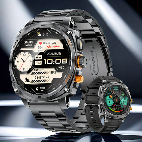 SIEMORL Herren Business Smartwatch für iPhone  Android mit Bluetooth-Anrufen, LED-Taschenlampe, 1,75-Zoll AMOLED-Bildschirm, IP170,18cm wasserdicht, 800mAh Akku, 100+ Sport-  Fitness-Tracker