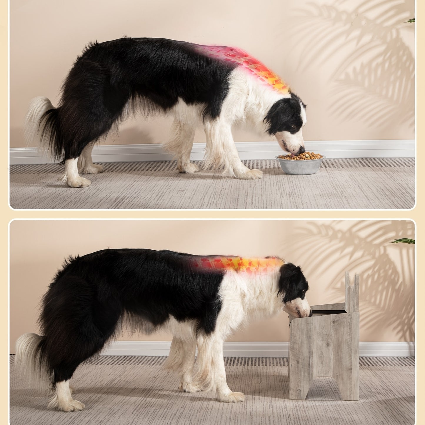 Erhöhte Hundenäpfe, erhöhter Hundenapf, Hundenapf-Ständer mit 2 Edelstahl-Näpfen, auslaufsicheres Hundenapf-Set, Futternäpfe, für kleine, mittlere & große Hunde, Vintage-Braun & Schwarz, Greige (2 Stk.)