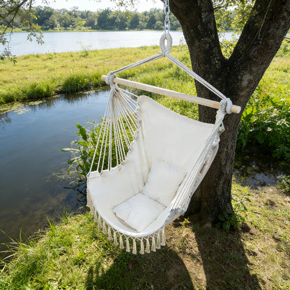 Outdoor Anti-Kipps Hängesessel mit Installationszubehör | Robuste & Stabile Hängematte für Terrasse und Garten, Polyester Oxford Gewebe, Nylonseil, Holzhalterung