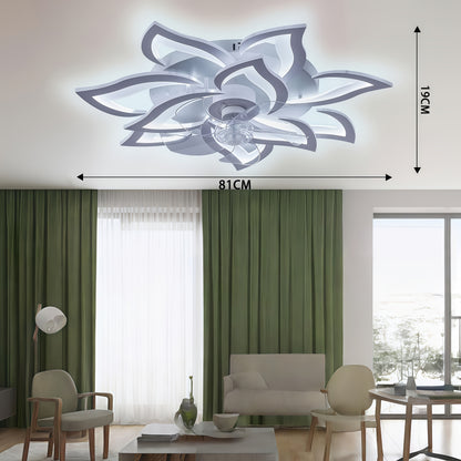 LED Leiser Deckenventilator mit Beleuchtung, Schlafzimmer Deckenleuchte mit Fernbedienung und App, Dimmbare Lampe mit Ventilator 5 Lichter Blumenform Acryl Lampenschirm Wohnzimmer Küche, 69Cm