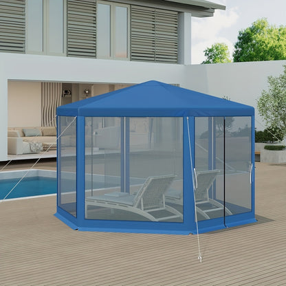 1 Stück Pavillon, 3 x 3 m, Gartenpavillon mit Seitenwand-Moskitonetz, Metall-Gartenhaus-Pavillon, Partyzelt, Strandunterstand, Outdoor-Pergola, Sonnenschutz, UV-Schutz, geräumig, einfach zu montieren, für Garten, Terrasse, Hof, beige, blau