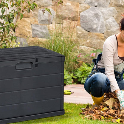 Buystar 170L Garten-Aufbewahrungstruhe aus Harz – Wasserdicht, einfach zu montieren – abschließbarer Deckel – 78x55x52 cm – Leichter und langlebiger anthrazitfarbener Outdoor-Koffer – Organisieren, Aufbewahren
