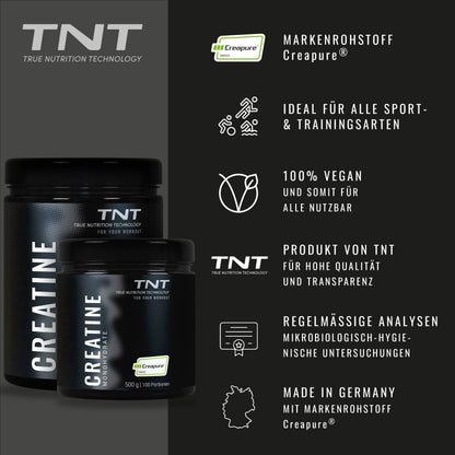 TNT Creatine Monohydrat • Reines Creapure® • Veganes Kreatin Pulver • Creatine Monohydrate ohne Zusätze