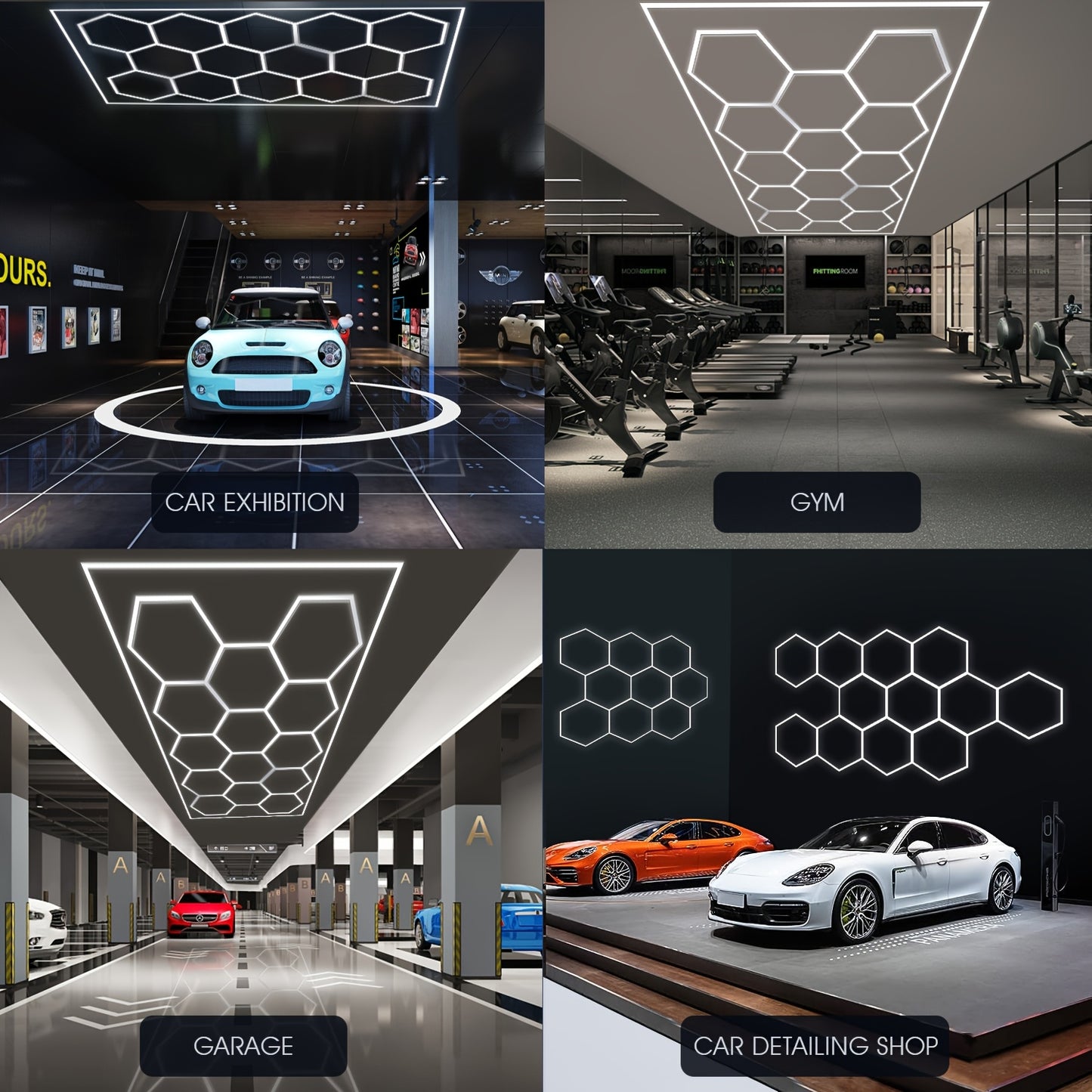 14er-Pack Sechseckige LED-Leuchten mit Rändern – Garagenleuchten, 680W 72420LUMEN Kaltweißes Licht 6500K, Sechseckige LED-Deckenbeleuchtung für Garage, Studio, Lager, Autopflegewerkstatt