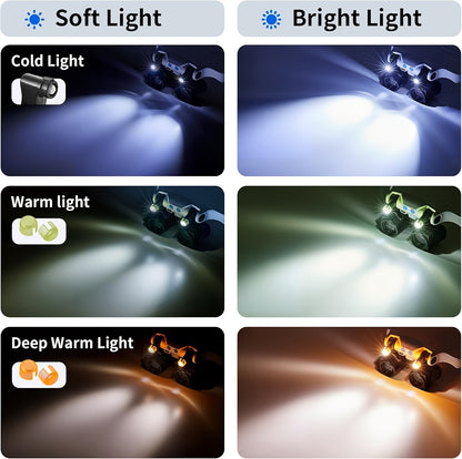 Kopfmontierte LED-Lupe + Mini-Klapplupe (2er-Pack) mit Aufbewahrungsetui  austauschbaren Linsen von 3X4X5X6X7X10X15X. Ideal für Naharbeiten, Uhrenreparatur, Leiterplattenlötarbeiten, Handgravur  Schmuckidentifikation.