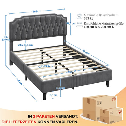 Costoffs Polsterbett mit Höhenverstellbarem Kopfteil Bettrahmen mit Lattenrost Getuftetes Design Stoffbett Kein Boxspring Erforderlich