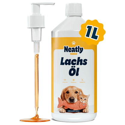 Neatly® Lachs Öl -1L- für Hunde Katzen - Kaltgepresstes Wildlachs Öl Omega-3-6-9 Vitamin E - für Fell, Haut und Gelenke