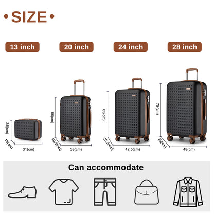 4/6-teiliges Koffer-Gepäckset mit 14/20/24/28 Zoll, Kono Stylish ABS+PC Polka Dot Hartschalenkoffer mit TSA-Schloss und Vanity Case 4-teiliges Set, Black Friday Thanksgiving Weihnachtsgeschenk
