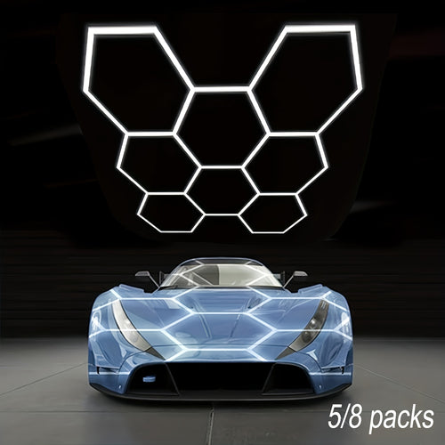 5/8er Pack Sechseckige LED Deckenleuchten - 280W 33600LM Ultra Helle Kaltweiß 6500K, Moderne Außenbeleuchtung für Garage, Werkstatt, Studio, Autowerkstatt - Leistungsdauer, Einfache Installation, Montage