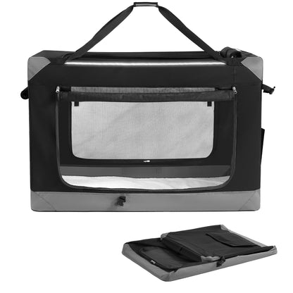Tragbarer Oxford-Gewebe Haustierkäfig 50-106.7cm Für Katzen / Hunde aller Größen, Metallrahmen,Faltbar Und Praktisch, mit 4 Türen aus Netzstoff, Griffen, Taschen für Futter und Wasserflasche,Ideal Für Reisen Und Outdoor-Aktivitäten，tintenschwarz/schwarz-g