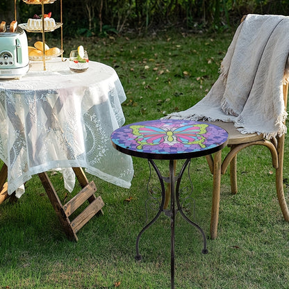 1 Stk. Glas-Hofbeistelltisch, Gartentisch mit Libellen-, Schmetterlings-  Pfauen-Design, rein handgefertigter Mini-Tisch
