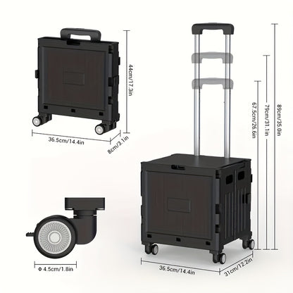 Hochbelastbarer Transportwagen, faltbarer Einkaufswagen auf Rädern | mit Deckel, klappbar, 360° drehbar & Teleskopgriff | für Camping, Einkaufen, Umzug, Schwarz