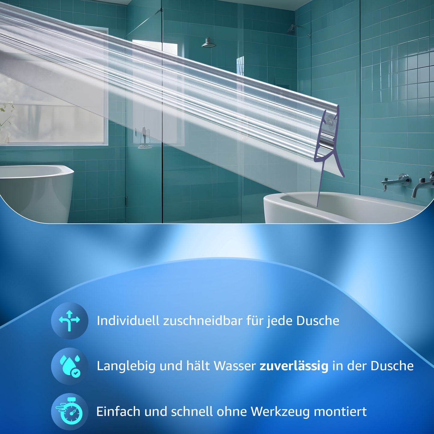 Duschdichtung für Glastüren (5-8mm) – Dichtung Dusche Glastür Transparentes U-Profil mit Milchglas-Dichtlippen