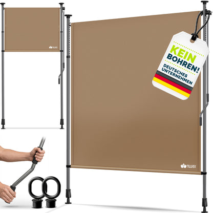 tillvex® Senkrechtmarkise Balkon ohne Bohren Klemmmarkise für draußen mit Kurbel Sichtschutz Außen Ausziehbar & Blickdicht Vertikalmarkise Balkon Terrasse Garten Sichtschutzrollo Wetterfest