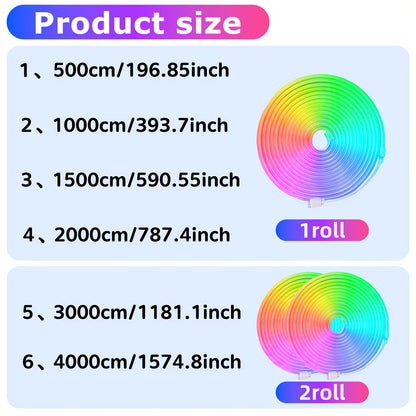 30M/20M/15M/10M/5M RGB Neon Lichtleiste mit Musik-Synchronisation, 24V Flexible Lichtleiste mit App/Fernbedienung, IP67 Outdoor Lichtleiste, Geeignet für Schlafzimmer, Zimmer und Außendekoration, Außenhof Dekoration