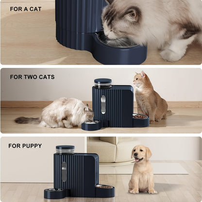 2-in-1 Automatischer Futterautomat für Katzen und Wasserspender für Hunde, mit einer großen Kapazität von 3L/6L, Schwerkraft-Fütterung ohne Strom, mit einer 304 Edelstahl-Schüssel, die herausnehmbar und waschbar ist, geeignet für Haushalte mit mehreren Ha