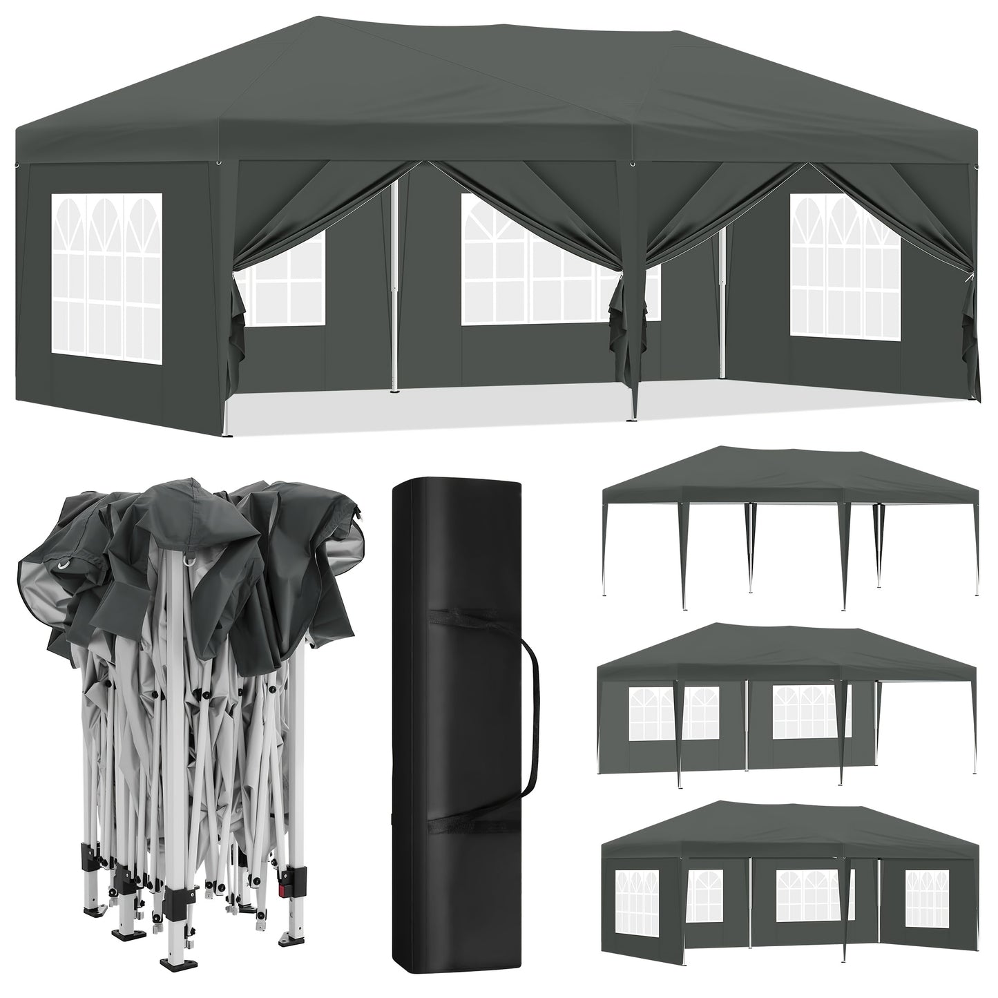 1 Stk. 3x6m Faltbares Pop-Up-Gazebo mit 6-Seiten-Seitenwänden & Fensterrutschen - UV-beständig, Kältebeständiges Ganzjahres-Außenüberdachung für Camping, Strand, Garten, BBQ - Gemischtfarbene Partyzelt-Pavillon, Garten-Gazebo, Strandschutz, Vielseitiger S