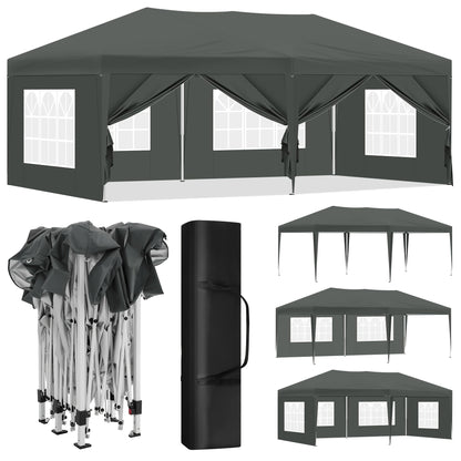 1 Stk. 3x6m Faltbares Pop-Up-Gazebo mit 6-Seiten-Seitenwänden & Fensterrutschen - UV-beständig, Kältebeständiges Ganzjahres-Außenüberdachung für Camping, Strand, Garten, BBQ - Gemischtfarbene Partyzelt-Pavillon, Garten-Gazebo, Strandschutz, Vielseitiger S