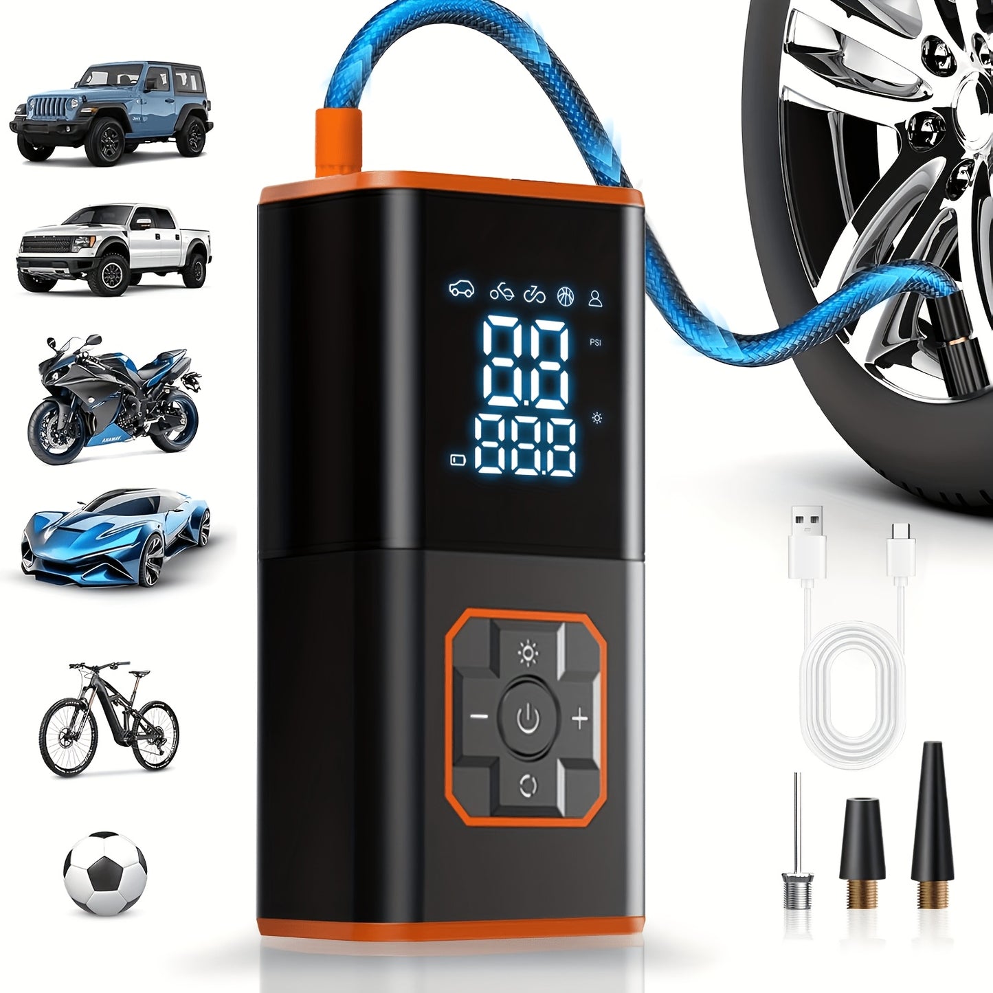 Reifenfüller, tragbarer Luftkompressor - 3 Mal schneller 150 PSI Smart Auto Reifenpumpe - Auto Reifenfüller mit Manometer und LED-Licht - Geeignet für Autos, Motorräder, Fahrräder, Bälle, usw.