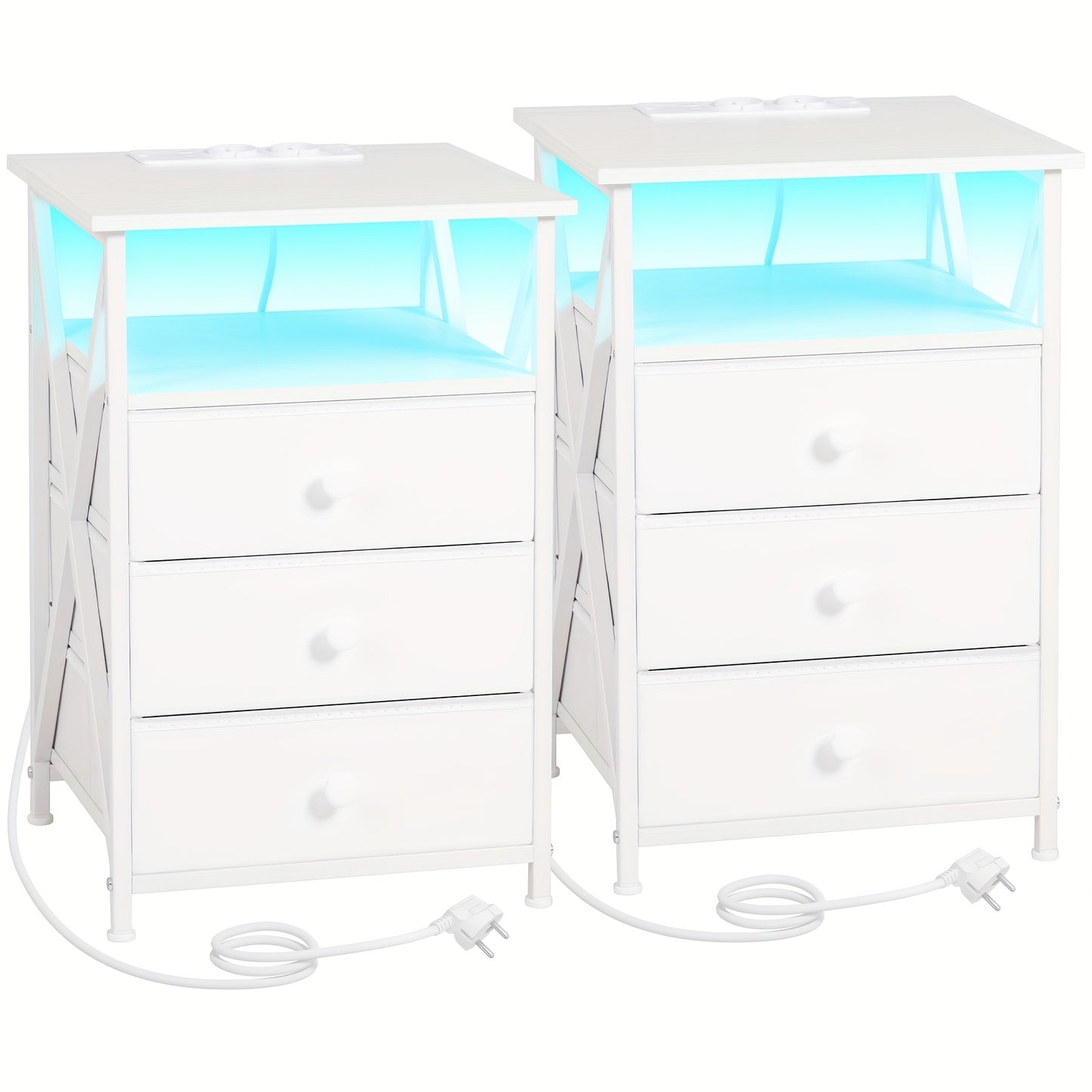 AMHANCIBLE Nachttisch-Set 1/2-tlg., LED-Nachttisch mit Ladestation, Beistelltisch mit USB-Anschluss  Steckdose, Nachttisch mit 3 Stoffschubladen für Schlafzimmer, Wohnzimmer, Sofabezugstisch, Nachttisch