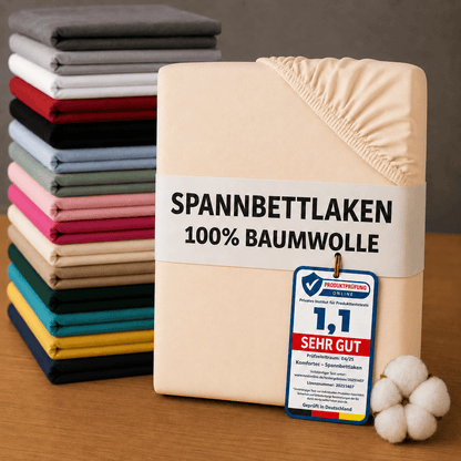 Spannbettlaken aus 100% Baumwolle mit Rundumgummi, Passend für Matratzen, Topper und Boxspringbetten