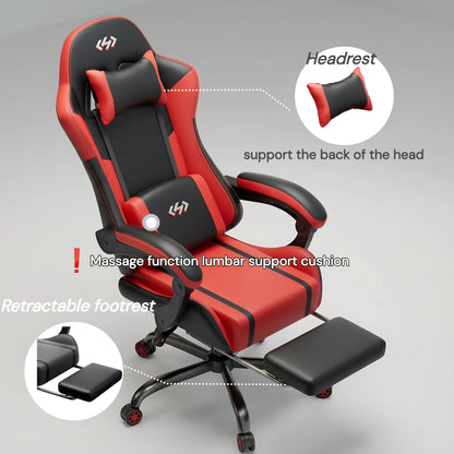 Gaming-Stuhl mit Taschenfederkissen, höhenverstellbarer Gaming-Computerstuhl, ergonomischer Erwachsenenstuhl mit Massage-Lendenstütze, Drehfunktion, für Gaming oder Büro