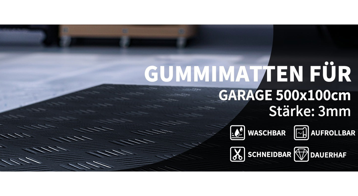 Gummimatten 500 cm x 100 cm Gummimatte im Meterware 3 mm Dicke Gummimatten Bodenmatte Schutzmatte Gummiläufer rutschfeste Matte Boden-Schutzmatte Gummimatte für Keller, Werkstatt, Garage