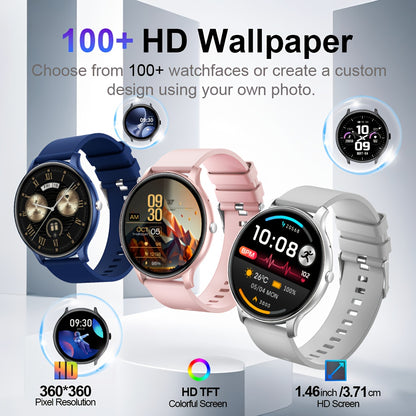Smartwatch (Antwort/Anrufen) | Neueste runde Smartwatch 2025 mit Nachrichtenbenachrichtigung, Schrittzähler, Kalorienzählung, Multi-Sport-Modus, Wecker, Taschenrechner, Timer, Silikagelarmband, Digitalanzeige, kompatibel mit Android, für Damen, Herren |,