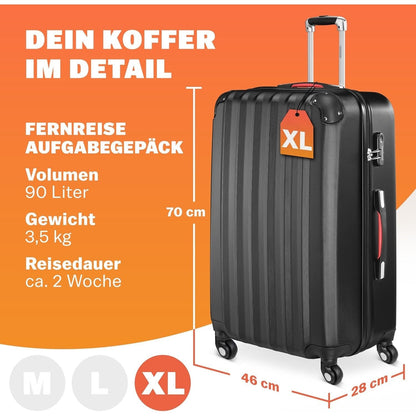 Monzana® Koffer Handgepäck ABS HardCase Gehäuse gummierte Rollen Teleskopgriff Zahlenschloss Reisekoffer Hartschalenkoffer Trolley XL