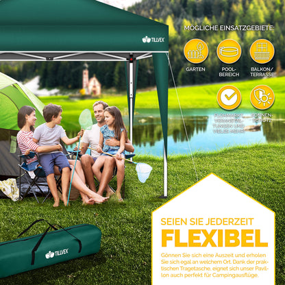 tillvex® Pavillon 3x3m Faltbar + 4er Set Sandsäcke | Pop-Up Faltpavillon Wasserdicht Stabil & Höhenverstellbar | Gartenzelt UV Schutz 50+ | Partyzelt Winterfest mit Tasche für Draußen Garten Camping