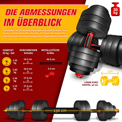 RE:SPORT 2 in 1 Hanteln Set 20 kg | Hantelset verstellbar | Kurzhantel & Langhantel | Sternverschlüsse & Verbindungsrohr
