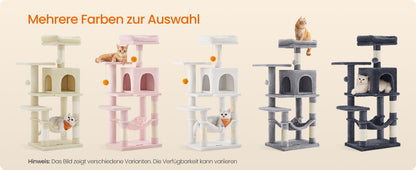Katzenklettergerüst 112 cm hoch，Kratzbaum，mehrstöckiger Katzenbaum mit Höhle Schlafnest Plüschspielzeug , mehrstöckiges Katzenhaus mit 4 Kratzsäulen, 2 Plattformen, Hängematte,Stabiles Und Langlebiges ,für Wohnungskatzen Und Kätzchen