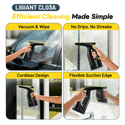 LIGIANT Akku-Fensterreiniger – 60 Minuten Laufzeit, 280mm breite Düse, 700g leichtes Design, inklusive Sprühflasche & Mikrofasertücher, Typ-C-Aufladung, für Fenster, Spiegel, Fliesen & Duschen
