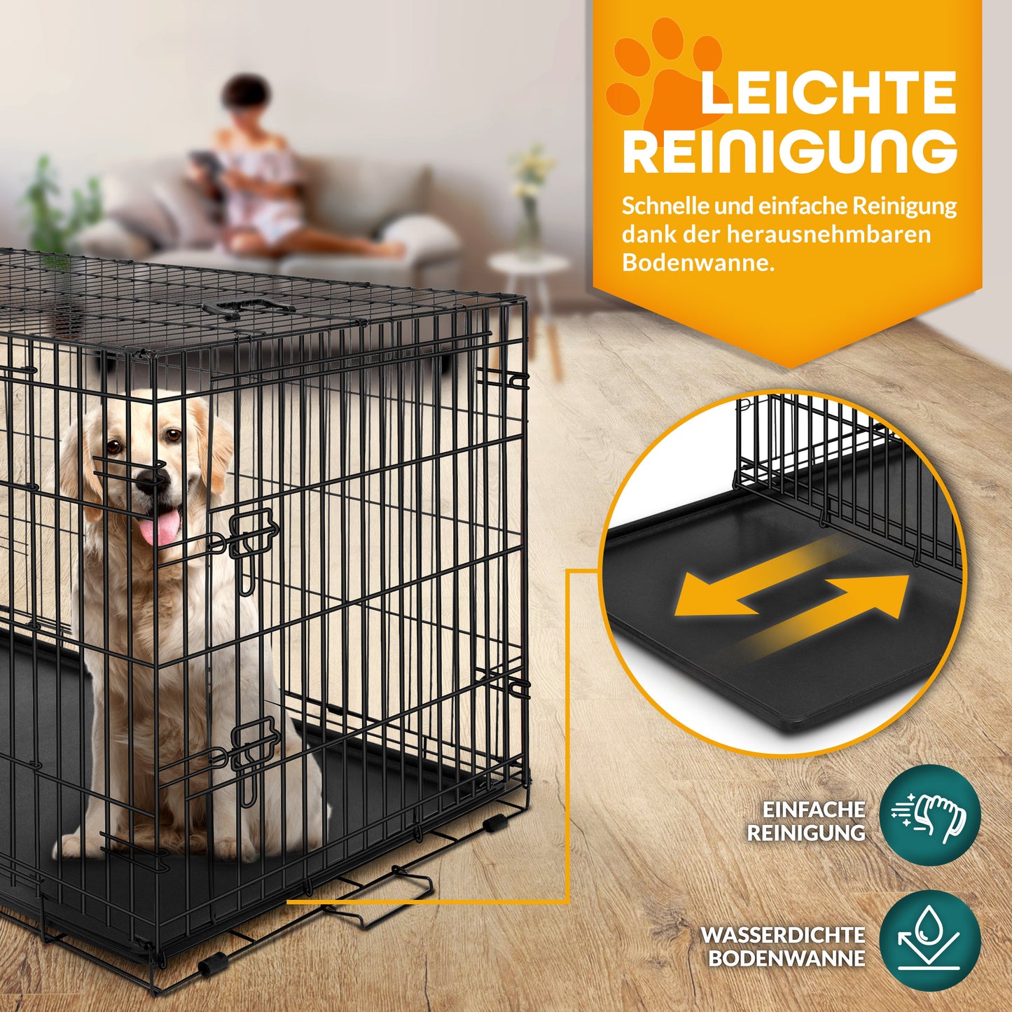 TRESKO Hundekäfig faltbar mit 2 Türen | Transportkäfig Auto | Hundebox mit Bodenschale | Transportbox Drahtkäfig