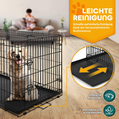 TRESKO Hundekäfig faltbar mit 2 Türen | Transportkäfig Auto | Hundebox mit Bodenschale | Transportbox Drahtkäfig