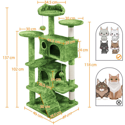Costoffs Kratzbaum Katzenbaum 138 cm, Stabiler Katzenkratzbaum Katzenmöbel mit Spielkugel & Katzenhöhle, Kletterbaum für Katzen, Katzenhaus Kratzturm