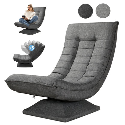 Sofa Stuhl, Bodenstuhl, Verstellbare Rückenlehne 360° Drehbar Faltbar 150Kg Tragfähigkeit Stilvolles Design und Komfort machen ihn zum Highlight Ihrer Heimdekoration, bietet Ihnen einen bequemen Ort zum Entspannen. Schwarz, Grau