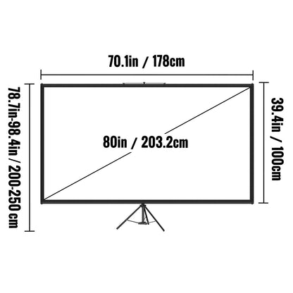 VEVOR Outdoor-Filmleinwand 203,2 cm HD-Projektionsleinwand 16:9 tragbare Projektionsleinwand mit Stativständer in