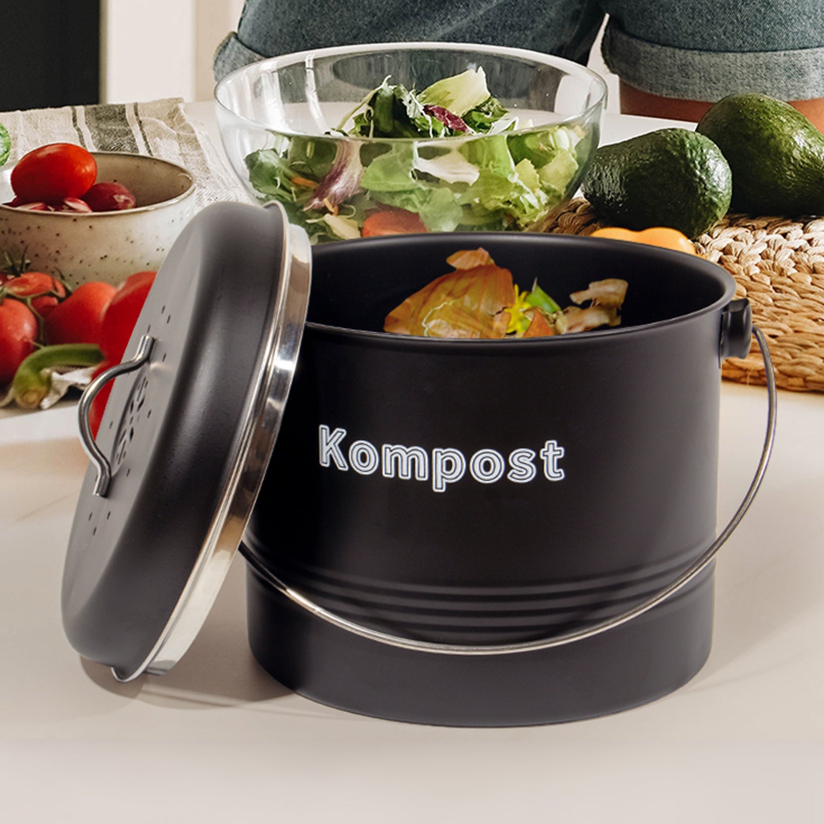 Mülleimer Küche, Mülleimer Geruchsdicht mit Aktivkohlefiltern, Komposteimer Metall
