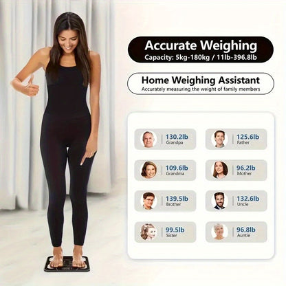 [180KG/396LB Kapazität] Intelligente kabellose Körperwaage - Digitale Körperfettwaage mit APP-Synchronisation, Gewichtstrends verfolgen, hohe Präzision, 3 Einheiten (KG/LB/ST), minimalistisches Design